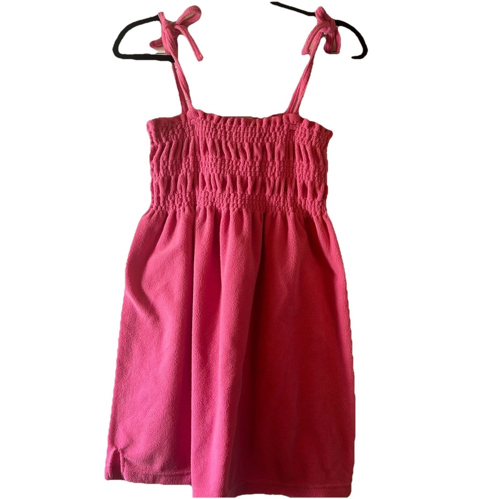 Girl's Pink Terry Cloth Smocked Dress Beach Cover‎ Up Sundress Size M  8/10